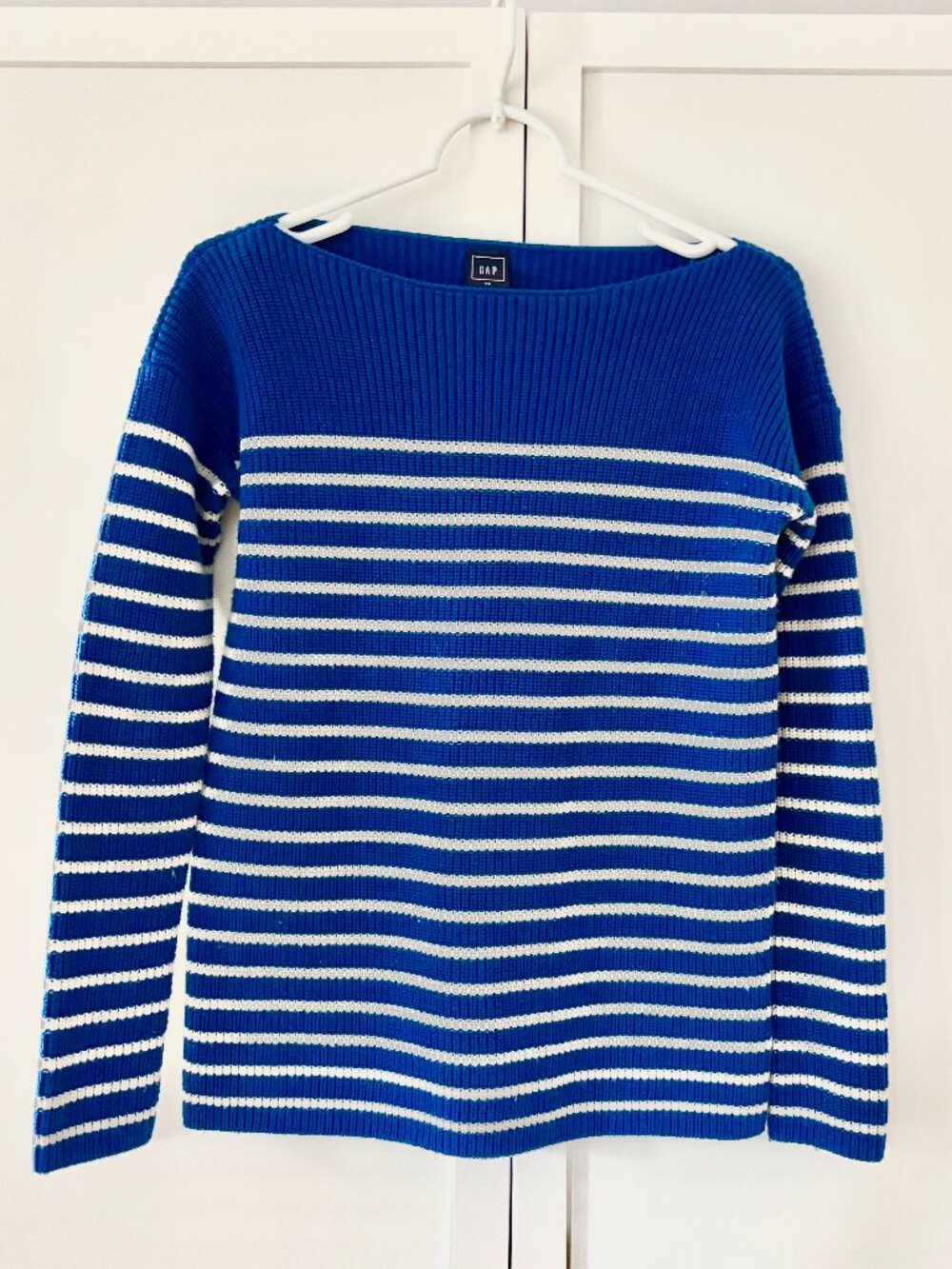 GAP royal blue boat neck knit sweater (size XS)
